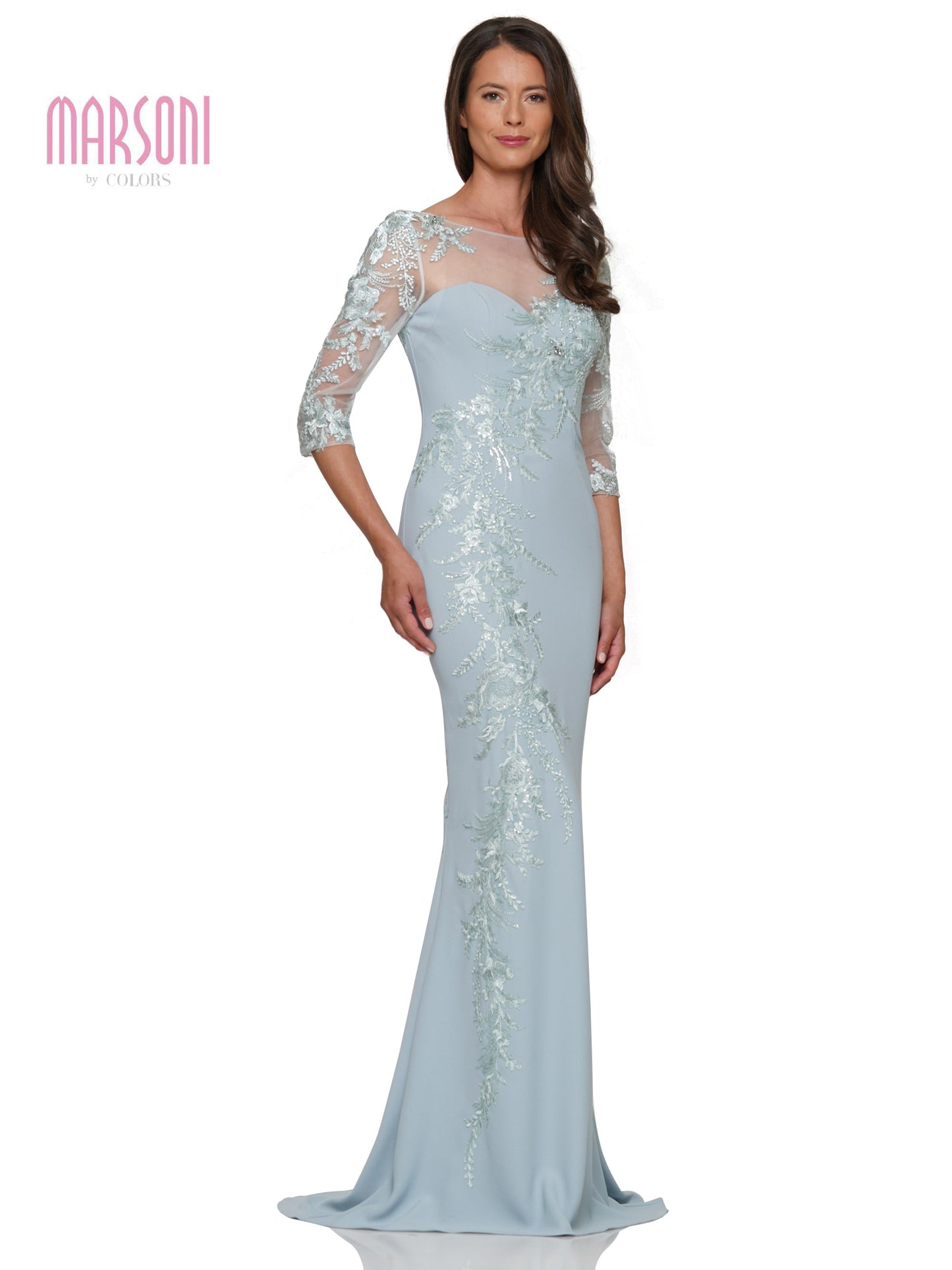 Marsoni MV1274 Mother of the Bride Quarter Sleeve Lace Applique Long Dress