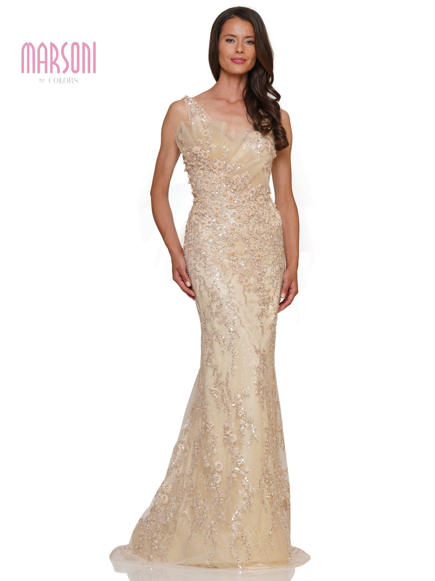 Marsoni MV1279 Formal Embroidered Beaded Tulle Sleeveless Dress